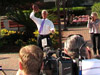 Governor Charlie Crist throwing the ball to Dan Marino