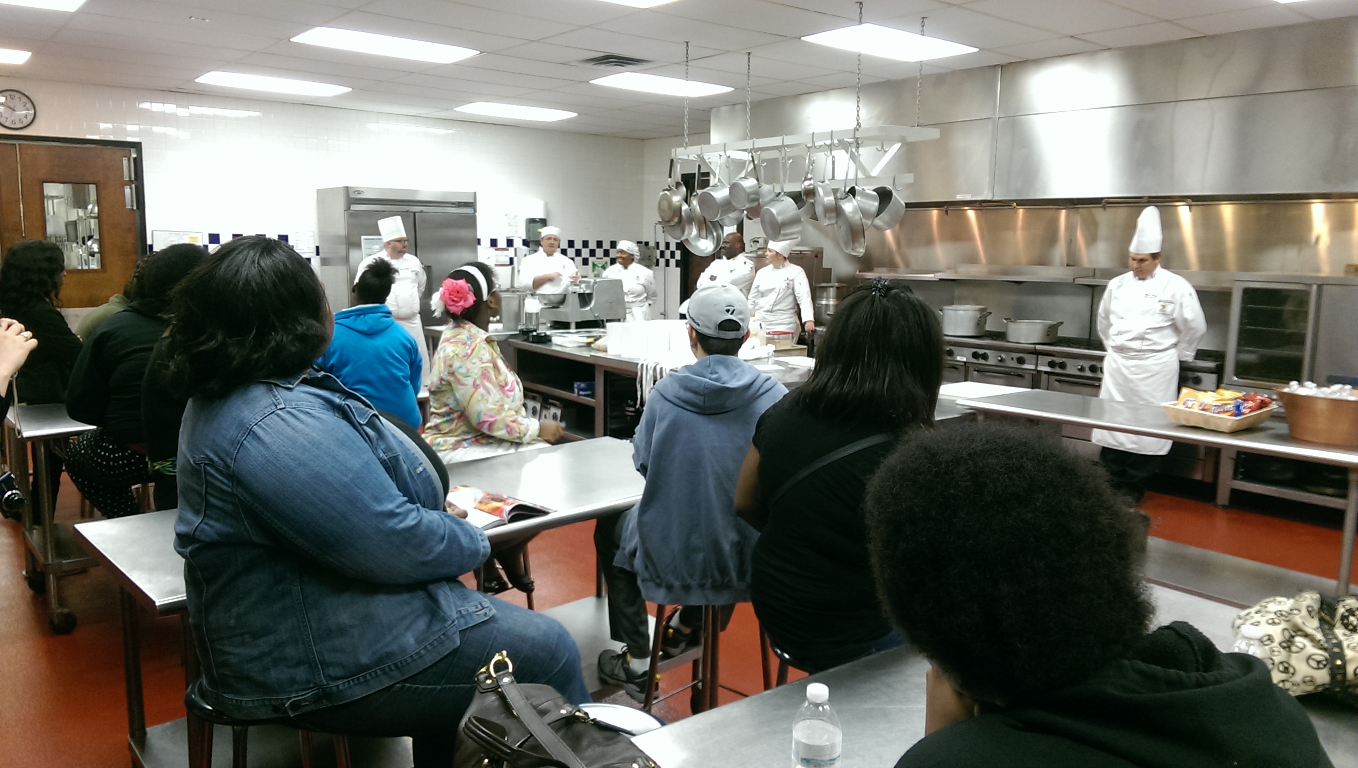 The instructors and culinary students provided a tour of the school and demonstrated various cooking skills.