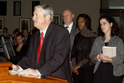 APD Director Jim DeBeaugrine speaks to Governor Crist and the Cabinet about the importance of Disability Employment Awareness Month.  Looking on, from left, are VR Director Bill Palmer, Blind Services Deputy Director Stephanie Wilson, and APD employee and customer Katie Bowman