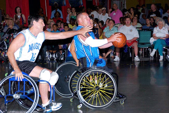 The action was fast in the wheelchair basketball game, sponsored by the Florida Disabled Outdoor Association and the Orlando Magic basketball team