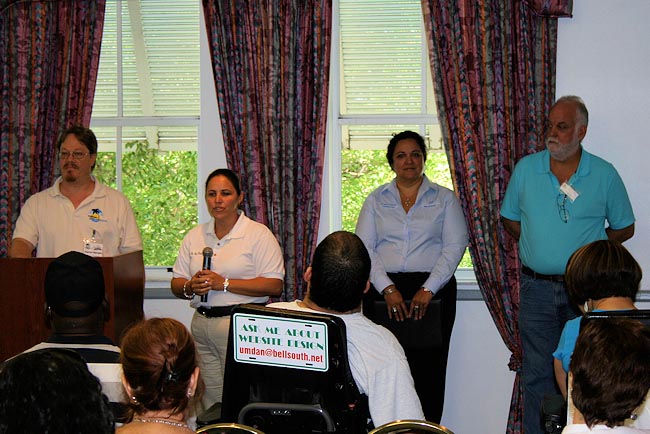 A panel discussion at Disabilities Expo 2011 includes, from left, Aaron Nangle of WaiverProvider.com, Sarah Cartaya of Cutler Bay Group Home, APD Area 11 Administrator Evelyn Alvarez, and Paul Bell of the Family Care Council.