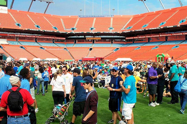 More than 17,000 people pack the Sun Life Stadium in Miami Gardens for the Dan Marino Foundation's "WalkAbout Autism" on January 28