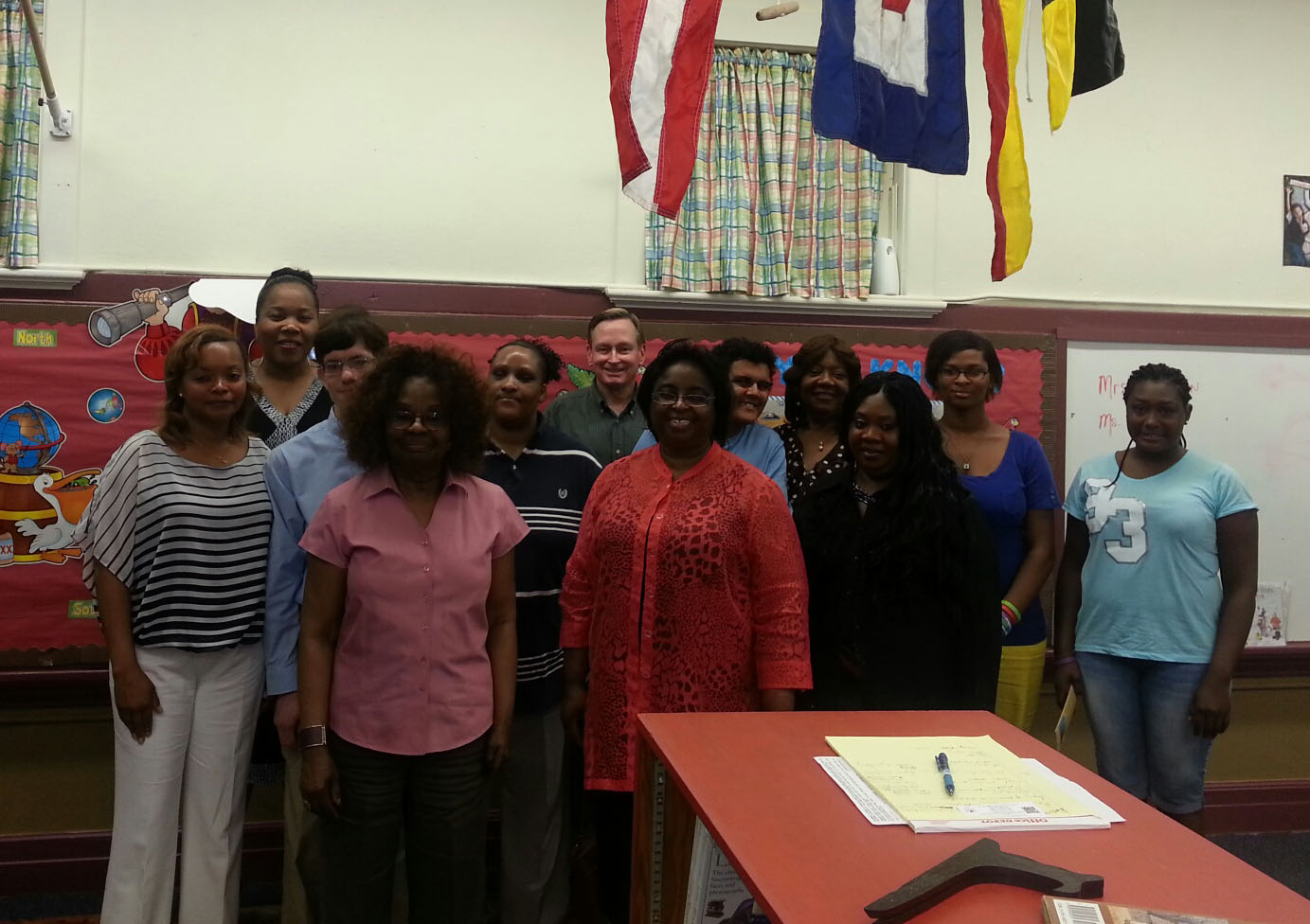 APD employees, APD waiting list customers, and Jacqueline Harris meet to talk about internship opportunities