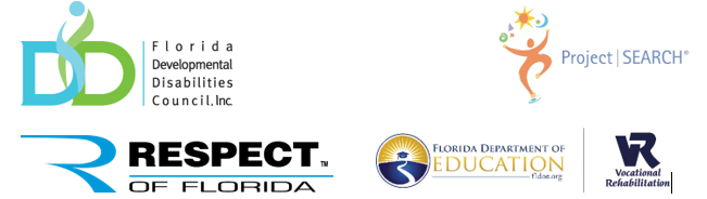 The Florida Developmental Disabilities Council, Inc, National Project SEARCH, RESPECT of Florida, and the Florida Department of Education – Division of Vocational Rehabilitation logos