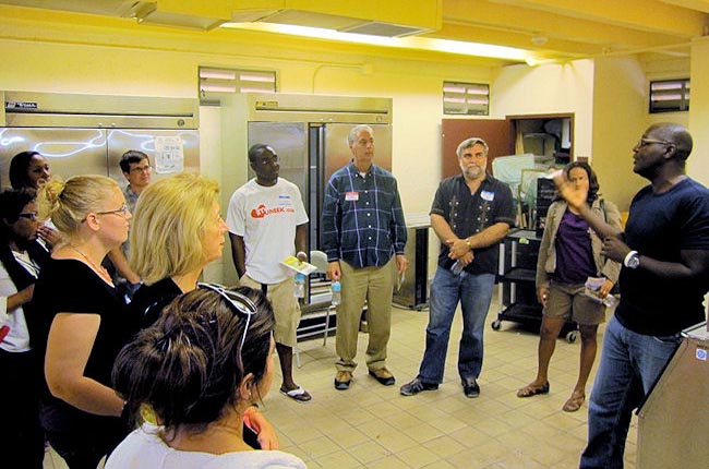 Guy Forchion, right, executive director of the Virginia Key Beach Park Trust, addresses participants of the Nature Links workshop at the park's concession facility.